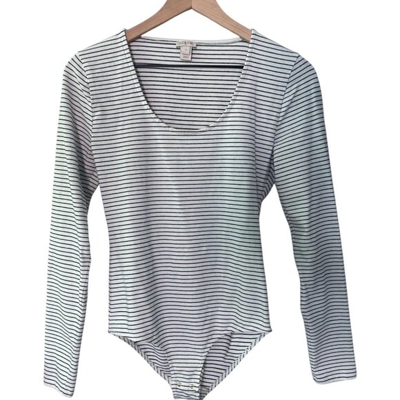 J. Crew Tops - J. Crew Striped Bodysuit Scoop Neck White & Black Stripe Sz S